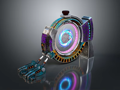 Cartoon Scene With Mechanical Device Glowing Circular Area Cartoon Character Pattern And Colorful Halo 3d model