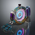 Cartoon Scene With Mechanical Device Glowing Circular Area Cartoon Character Pattern And Colorful Halo