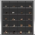 Neatly Arranged Women's Shoes On Illuminated Shelves With Heels And Sandals
