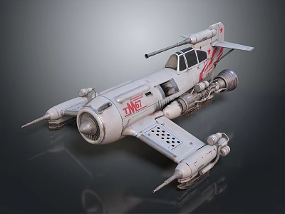 White And Red Sci Fi Fighter Airplane With Unique Wing Cannon Structure And Cockpit 3d model