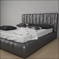 PINTDECOR Made in Italy Double Bed with Black Leather Stitched Headboard and Bedding