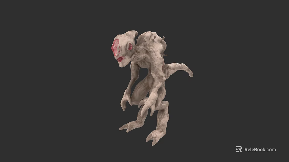 Pale Fantasy Creature 3D Model With Red Eyes Twisted Body And Clawed Limbs 3d model 