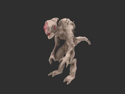 Pale Fantasy Creature 3D Model With Red Eyes Twisted Body And Clawed Limbs 3d model