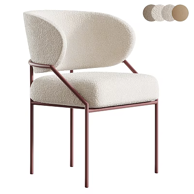 Modern Accent Single Chair With Cream Plush Fabric And Maroon Metal Frame 3d model