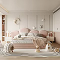 Cozy Kids Room Interior With Pink Headboard Star Wall Decor Stuffed Toys And Rug