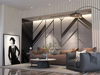 Indoor sofa combination home decoration tea table background wall living room 3d model