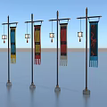 Decorative Ornament Set with Lamp Post Design Colorful Banners and Hanging Lanterns