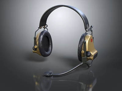 High Quality Gold Black Over Ear Headset With Microphone And Professional Audio Design 3d model
