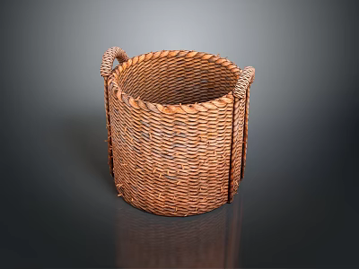 Stylish Round Rattan Woven Storage Basket With Handles For Home Organization 3d model
