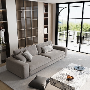 Modern Living Room Sofa Combination Coffee Table Carpet Bookcase 3d model