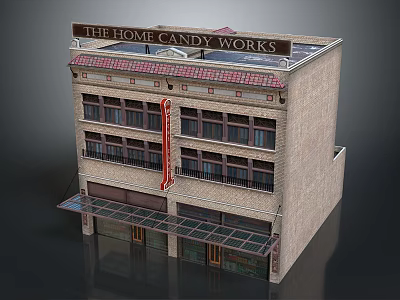 Historic Building The Home Candy Works With Multi Story Structure And Traditional Roof Design 3d model