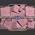 Industrial Metal Hanging Crate Frame With Pink Storage Blocks Inside