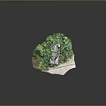 Garden Ornament Lion Sculpture Surrounded by Lush Green Vines and Yellow Flowers