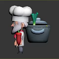 Cartoon Chef Game Movie Character With White Chef Hat Red Bow Tie Red Chili Peppers