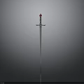 Traditional Decorative Sword With Silver Blade Red Gem And Cross Hilt