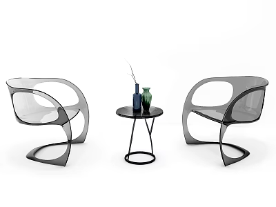 Black Transparent Casual Sofa Chair Set With Two Chairs And Small Round Table With Vases 3d model