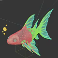 Turquoise Fish with Shiny Scales Transparent Fins and Bubbles on Dark Background