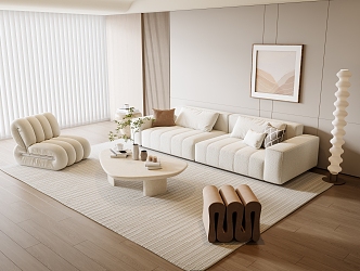 Modern Sofa Coffee Table Combination Single Person Sofa Stool Floor Lamp Hanging Picture 3d model