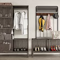 Middle Ancient Style Shoe Cabinet Household Shoe Cabinet Multi-functional Clothes Bag Shoe Hook 3d model