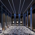 Modern Hotel Bathroom Interior With Marble Floor LED Strip Lighting And Mirror Walls