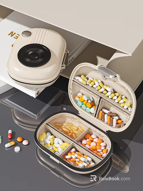 Portable Pill Organizer With Multi Compartments For Storing Colored Medication Pills 3d model 