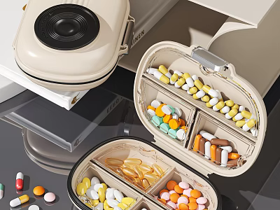 Portable Pill Organizer With Multi Compartments For Storing Colored Medication Pills 3d model