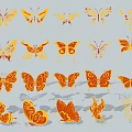 Golden Orange Butterfly Decorative Ornament Set With Various Artistic Patterns For Home Decoration
