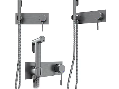 Modern Wall Mounted Shower Head System With Handheld Spray And Control Knobs 3d model