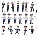 Cartoon Police Officer Character Charms With Various Poses And Equipment Collection