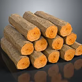 Stacked Pile Of Natural Wood Logs With Bark And Orange Cross Sections