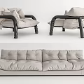 Modern Light Gray Sofa Set with Black Frame and Plush Cushions Contemporary Living Room Furniture