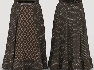 Women's Brown Long Skirts Featuring Diamond And Polka Dot Patterns With Ruffled Hem 3d model