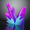 Abstract Purple and Blue Gradient Plant with Leafy Structure and Reflective Base