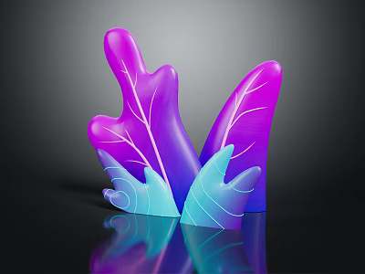 Abstract Purple and Blue Gradient Plant with Leafy Structure and Reflective Base 3d model