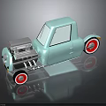Vintage Light Blue Small Truck With Red Wheels And Reflective Surface On Dark Background