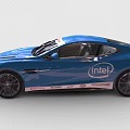 Stylish Blue Sports Car With Intel Logo And Racing Exterior Design