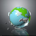 Small Geometric Shapes Around Low Poly Earth Model On Dark Reflective Background 3d model