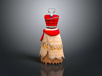 Red And Beige Household Living Item With Decorative Skirt And Tassel Accents 3d model
