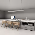 Modern Table And Chairs Minimalist Office Interior With Computer Cups Clear Containers Storage Drawer 3d model