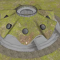 Modern Sales Office Building with Green Roof Wavy Design and Arched Entrance Surrounded by Trees