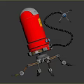 Red Robot With Silver Top Yellow Label Black Mechanical Arms And Blue Eyes Mechanical Legs