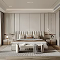 Modern Bedroom Interior Design With Soft Headboard Area Rug And Floor to Ceiling Windows