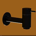Black Modern Minimalist Faucet Mounted On Yellow Wall With Sleek Design