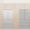 Modern Built in Fridge Freezers With Double Doors And Drawers In Wooden Panel Kitchen