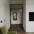 Modern Apartment Living Room With Sofa Green Chairs And Marble Accents