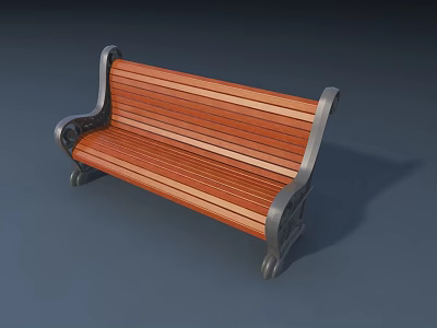 Durable Classic Wooden Outdoor Bench With Metal Arms And Comfortable Seating 3d model