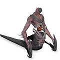 Fierce Alien Creature With Red Gray Body Spiked Head Tentacle Limbs And Open Chest