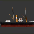 Vintage Model Ship With Red Cabins Masts Black Chimney And White Hull