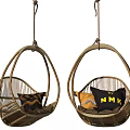 Stylish Rattan Hanging Chairs With Colorful Cushions And Unique Patterns