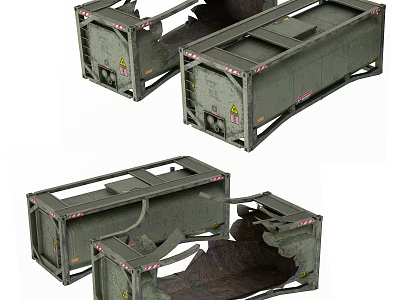 Multiple Damaged Industrial Crates Featuring Metal Frames And Broken Sides 3d model